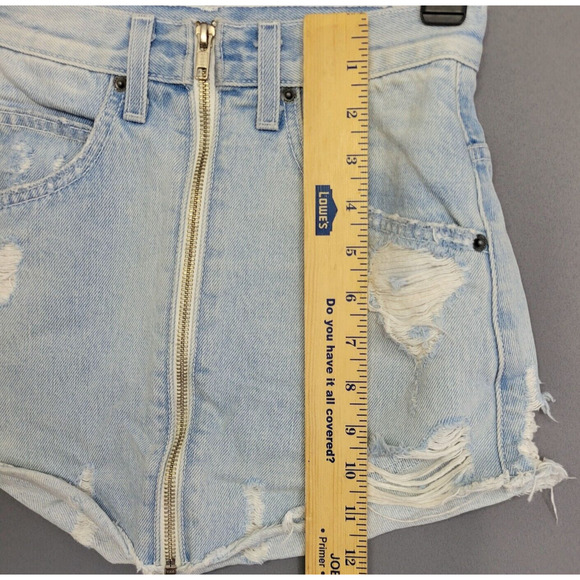 Carmar Distress Mini Jean Skirt Womens 23 Blue Denim Pockets Full Zip Grunge - Picture 8 of 13